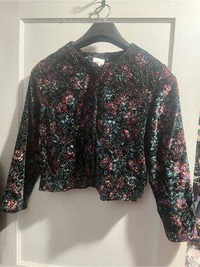 Miz California Vintage Black Velvet Floral Cropped Blazer